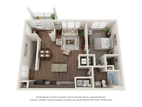 Floor plan for 1 bed, 1 bath, 909 sqft